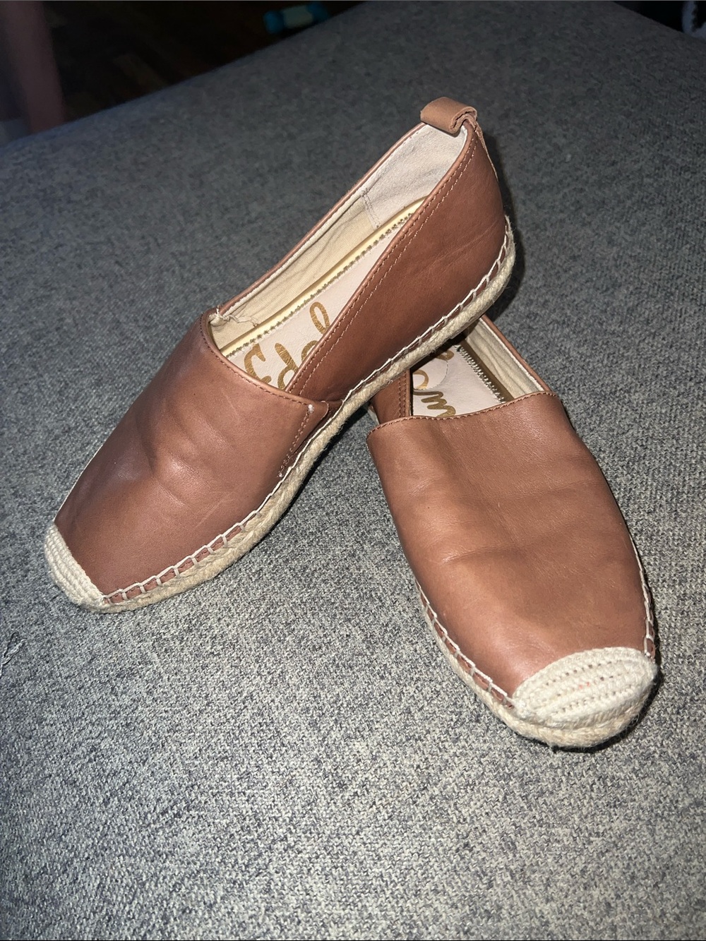 Sam Edelman Tan Leather Espadrille Slip-On Flats EUC 7